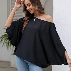 Womens Off The Shoulder Flowy Tops Casual Batwing Sleeves Blouses Loose 2XL